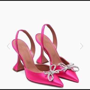 Amina Muaddi Rosie Slingback Satin Ruby/Pink